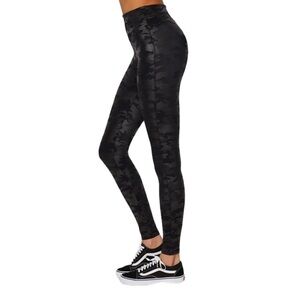 Spanx Faux Leather Black Silver Camo Leggings Size Large